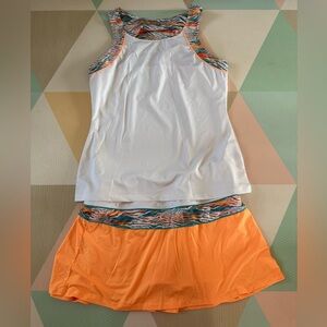 Fila Orange and White Tennis Athletic Top and Skort Size Large
